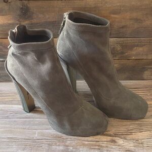 BRIAN ATWOOD Edeline Stretch Genuine Suede Platform Block Booties Women's Sz 8